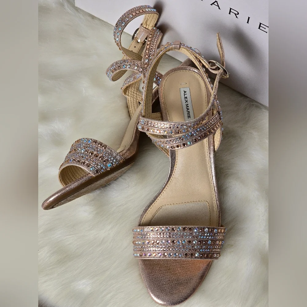 Alex Marie Women's Rose Gold Embellished Heels Size 8 1/2 - Picture 4 of 15